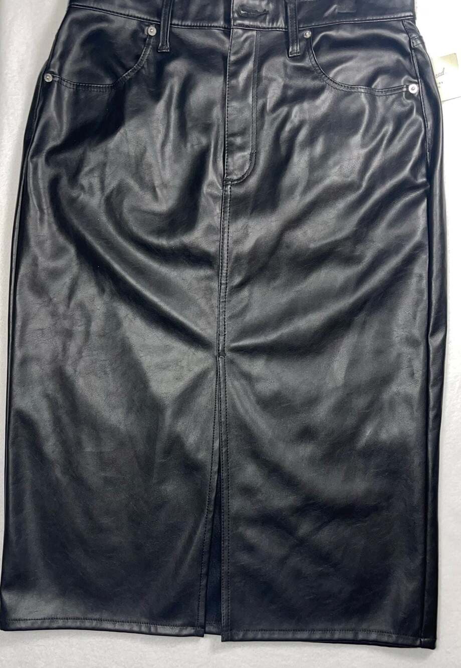 Universal Thread Black Faux Leather Midi Skirt with Front Slit - Size 10